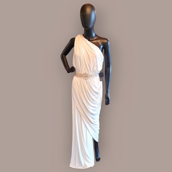 Ivory Jersey One Shoulder Grecian Goddess Formal Dress - Pia Gladys Perey - Picture 1 of 11